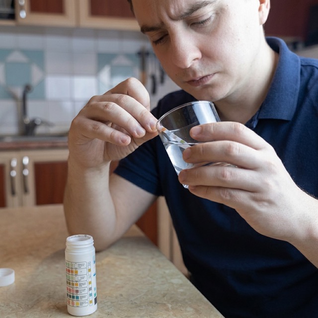 Premier Water technician testing water quality in a South Florida home